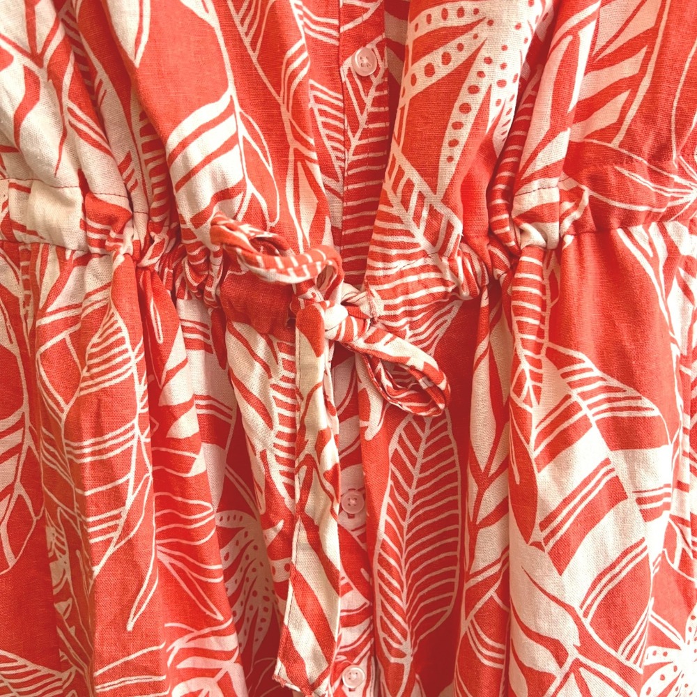 Old Navy Coral Tropical Leaf Linen Blend Button Front Shirt Dress Plus Size 2X - Picture 6 of 10
